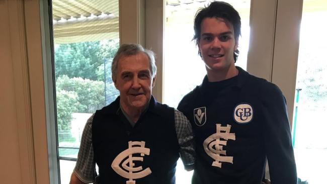 Carlton draft pick Ben Silvagni with grandfather and Blues legend Serge Silvagni. Picture: Instagram/Ben Silvagni