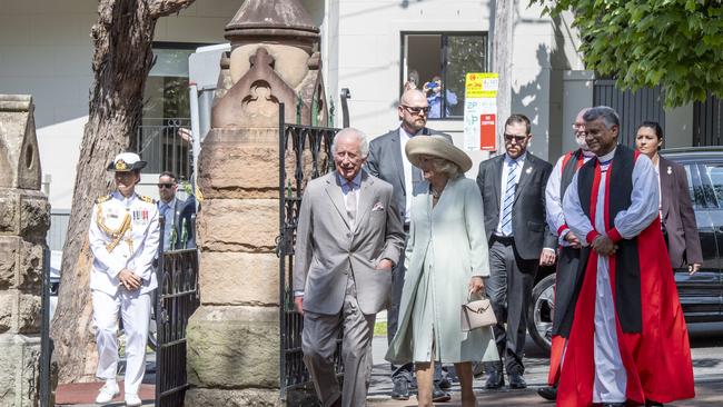 Their Majesties King Charles III and Queen Camilla attend a church service officiated by the Archbishop of Sydney Kanishka Raffel at a church in North Sydney. Picture: NewsWire / Monique Harmer