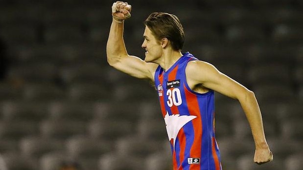 Moore celebrates for the Chargers. Picture: Wayne Ludbey