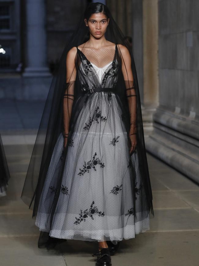 Embroidered lace and floral motifs at the Erdem show. Picture: Getty Images