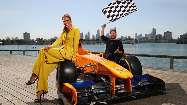 Kirsten Stanley (L) and Dylan Alcott at Albert Park in 2019 in Melbourne.