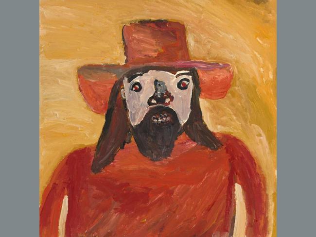 Warwick Thornton by Adrian Jangala Robertson depicts internationally acclaimed director and Indigenous man Thornton. Robertson, who features in a painting himself, is in the Archibald finals for the second time, having previously been one of only two artists to be a finalist in the Archibald, Wynne and Sulman prizes. Picture: Adrian Jangala Robertson, Archibald 2025, Photo: Art Gallery of New South Wales, Jenni Carter