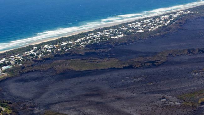 Aerial over bushfire damage at Peregian Beach on the Sunshine Coast. Photo Lachie Millard