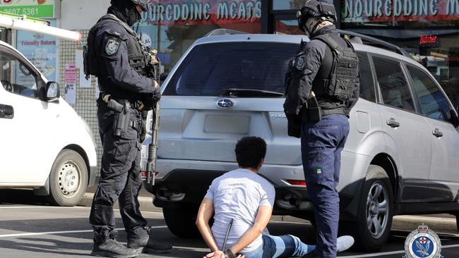 Junaid Thorne being arrested in July 2019 after NSW counter terrorism detectives uncovered an illicit drug and firearm supply network. Picture: NSW Police