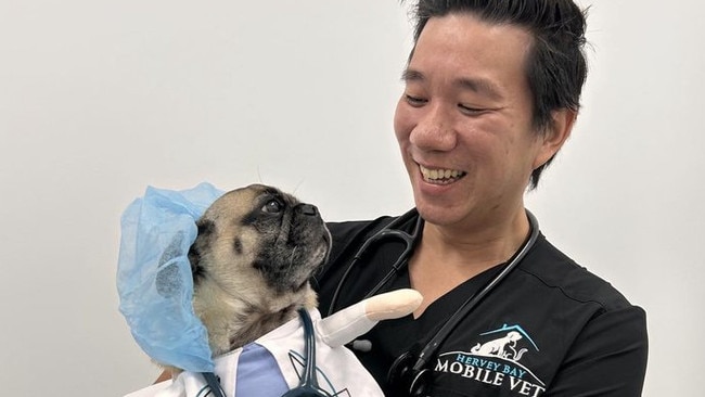 With the high demand of pet health care in Hervey Bay, a new mobile vet service has arrived to help treat ageing pets as well as assisting residents who struggle with accessibility. Pictured: Dr Jonathan Shen with his dog