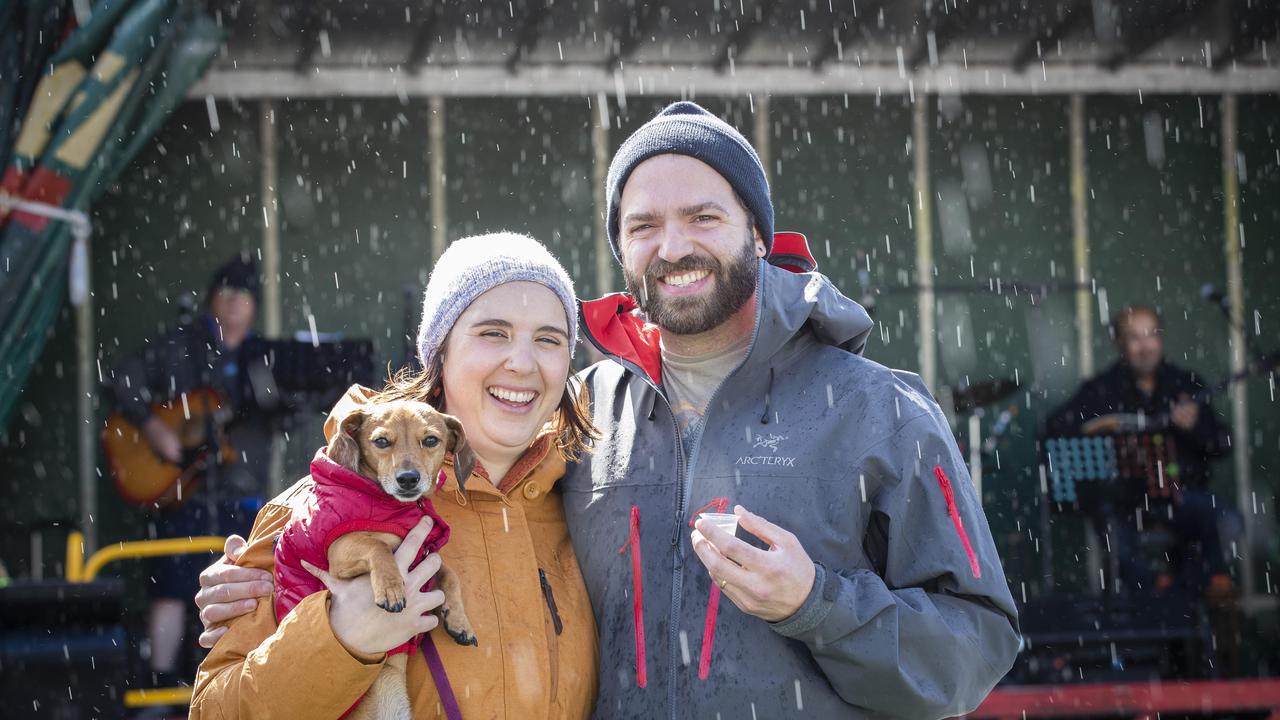 Suzette and Andy Menking with their dog Squid at the Estia Greek Festival at North Hobart. Picture: Chris Kidd