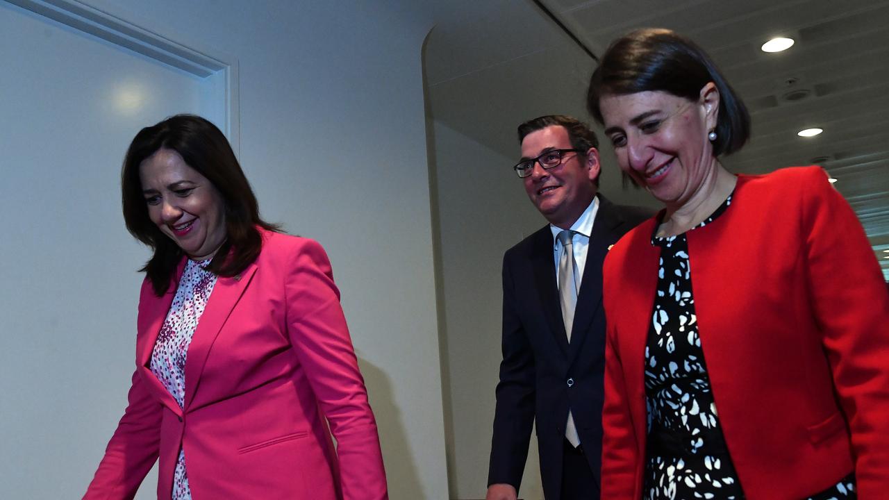 Premiers Annastacia Palaszczuk, Daniel Andrews and Gladys Berejiklian in Canberra in December 2020 to coordinate responses to COVID. Picture: Sam Mooy/Getty Images