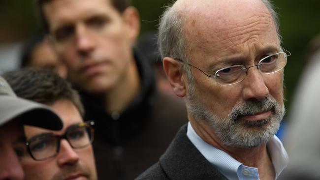 Pennsylvania Governor Tom Wolf at the site of the mass shooting at the Tree of Life Synagogue in Pittsburgh, Pennsylvania.