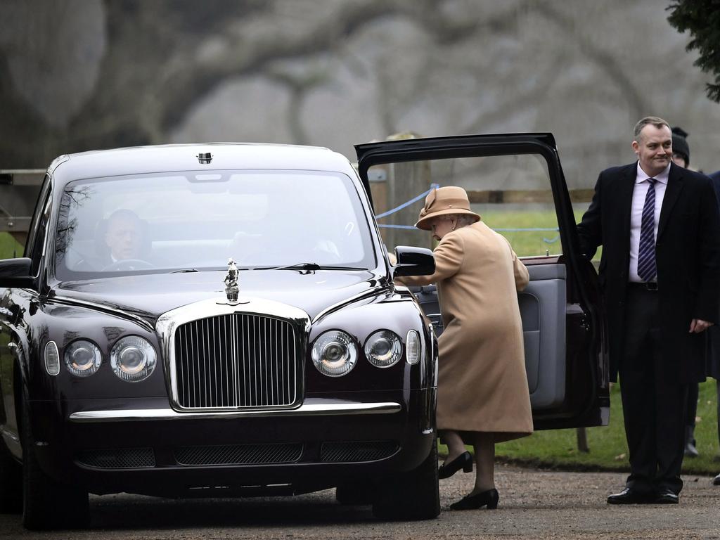 Queen Elizabeth wasn’t accompanied by Prince Philip on the way to the church service. Picture: Joe Giddens/AP