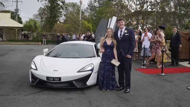 Students arriving in style for the 2024 Glasshouse Christian College formal at Flaxton Gardens.