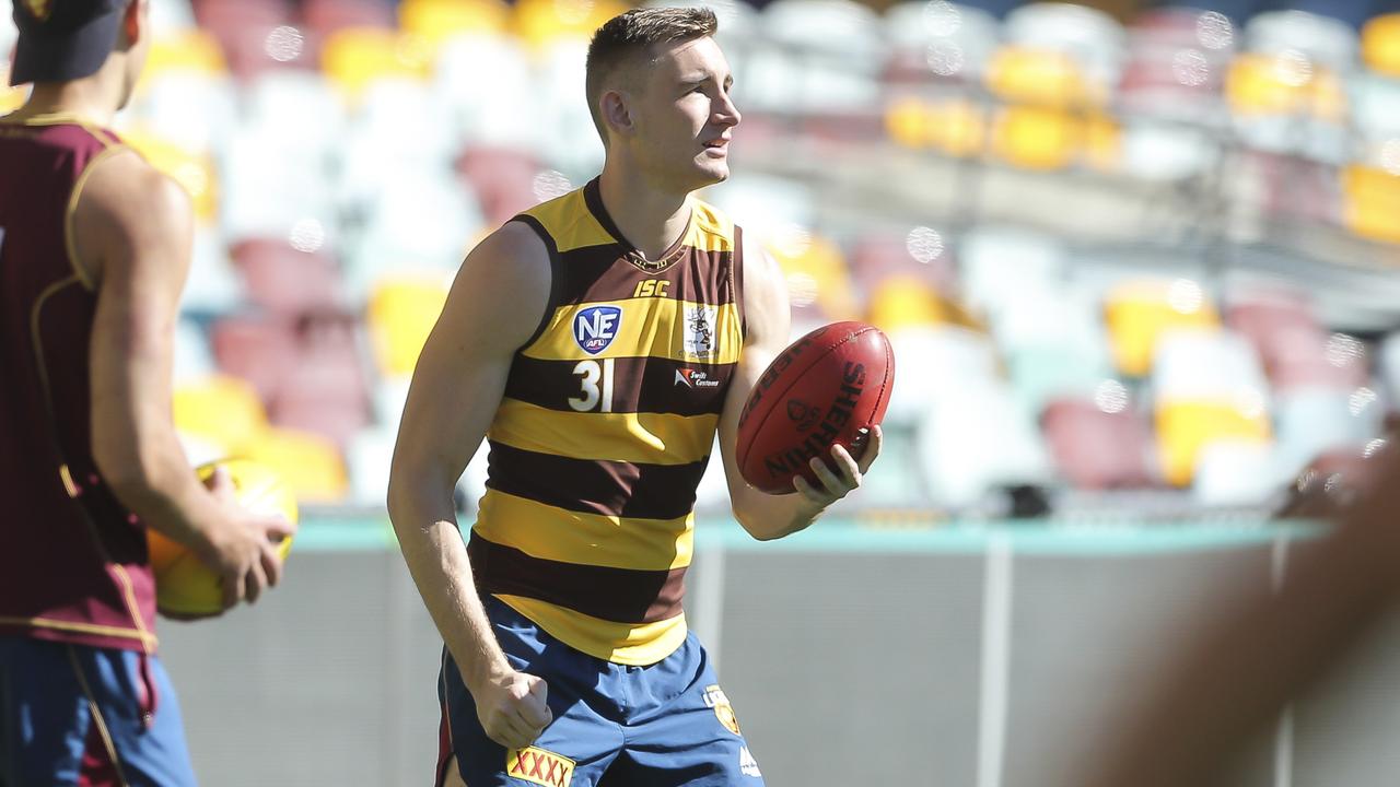 Harris Andrews has been training as a forward during pre-season. Picture: Mark Cranitch