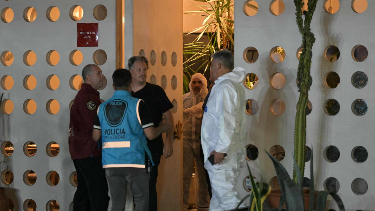 Forensic workers and police officers work at the hotel where British singer Liam Payne died in Buenos Aires. Picture: AFP