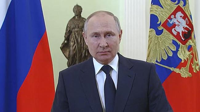 Russian President Vladimir Putin giving a speech for the International Women's Day, in Moscow.