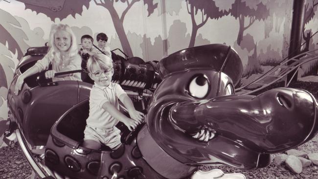 Grundy's Entertainment Centre’s Go Gator green roller coaster. January 12, 1987. L-R Melinda Murphy and Joshua Dunmore Picture: File