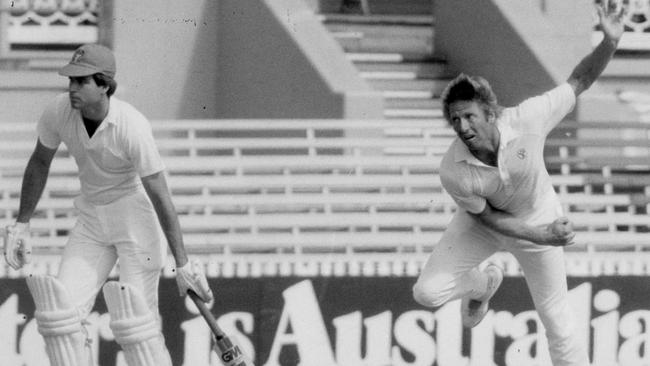 Australia’s Jeff Thomson (right), pictured in action in 1985, is regarded by many as the fastest bowler of all time.