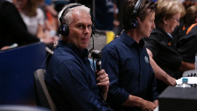 Shane Heal working for Fox Sports at a NBL game. Picture: Dylan Coker