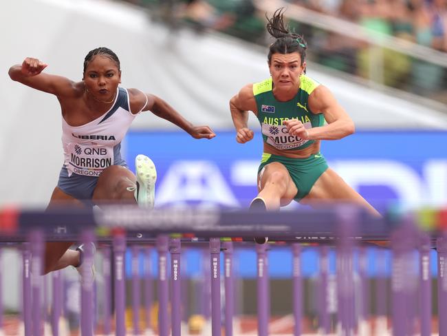 After overcoming a serious hamstring injury, Mucci will be one of three Aussies competing in the 100m hurdles. Picture: Ezra Shaw/Getty Images