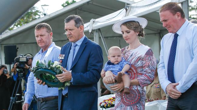 Chief Minister Michael Gunner, wife Kristy O’Brien and son Hudson in August