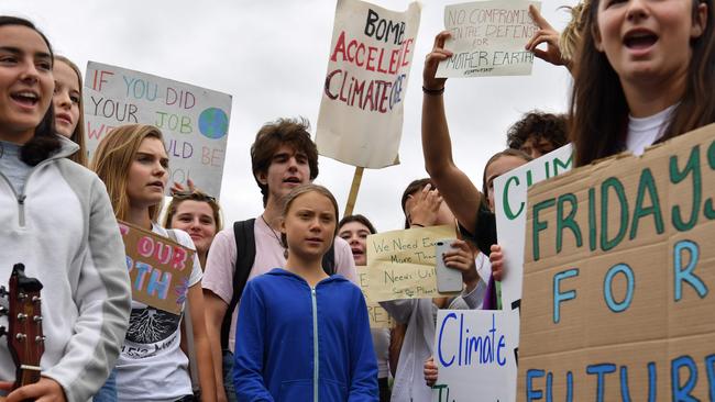 Swedish environment activist Greta Thunberg, 16, takes part in a climate protest outside the White House. Picture: Nicholas Kamm / AFP