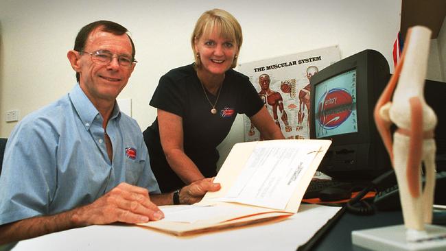 Dr Geoffrey Thompson and Karen Schneider at their Territory Sportsmedicine clinic in Parap in 2003. Picture: Clive Hyde