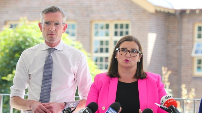 NSW Education Minister Sarah Mitchell and Premier Dominic Perrottet announced a $100 million plan on Tuesday to pay teachers more. Picture: NCA Newswire/Gaye Gerard