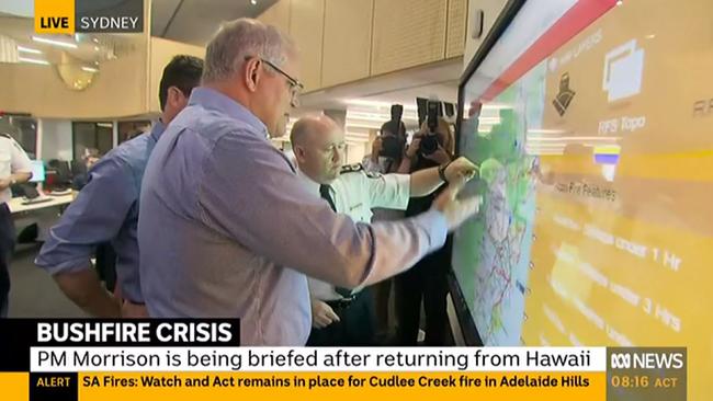 Scott Morrison at RFS headquarters in Sydney this morning. Picture: ABC News