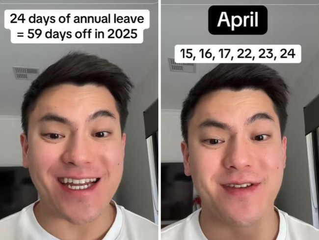 TikToker reveals how to get 59 days off using only 24 days of leave. Picture: TikTok