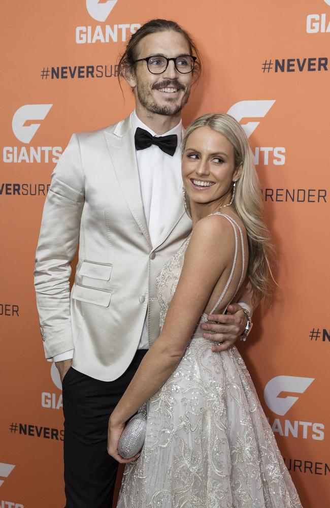 GWS co-captain Phil Davis with Greta Kernan at the Giants’ Brownlow night event in Sydney. Picture: Getty Images