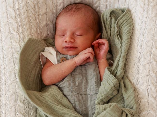 Uati Faletolu chose his son’s name. Baby Jeziah-Rae pictured at home with his mum Taylor Piliae. Picture: Justin Lloyd