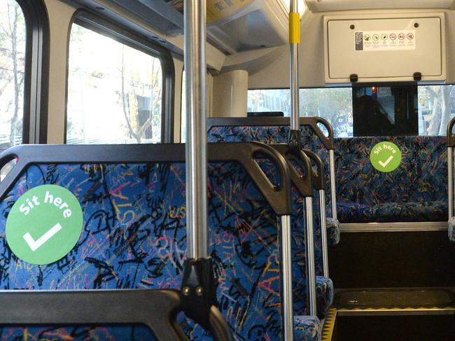 New bus stickers show people where they can sit. Picture: Jeremy Piper