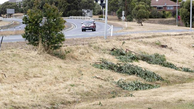 Fatal motorcycle crash scene, Brooker Highway near the Berriedale Road overpass. Picture: Chris Kidd