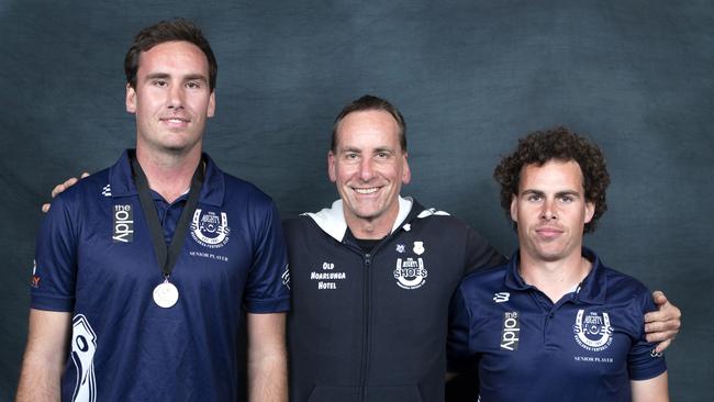 Nick Mottt (L) with his father Jerry (C) and brother Tom at this year’s SFL Mail Medal awards night. Picture: James Baker Photograph