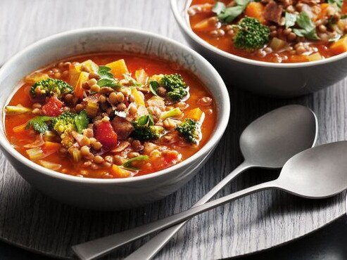 Lentil, sweet potato & pancetta soup.