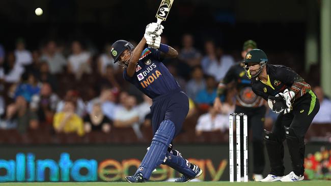 Hardik Pandya takes the game away from Australia at the SCG on Sunday night. Picture: Getty Images