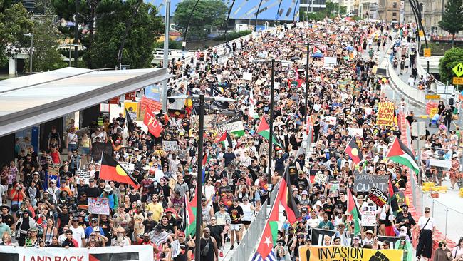 Sunday’s march will mark the second year pro-Palestine activists have joined ‘Invasion Day’ rallies. Picture: NCA NewsWIRE / John Gass