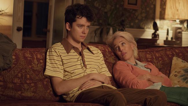 Asa Butterfield and Gillian Anderson in a scene from the TV series Sex Education. Picture: Netflix