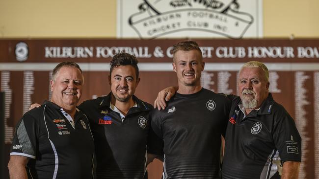 Kilburn Football Club financial director Danny Parks with Billy, Kyle, and John Parks. Picture: AAP / Roy Vandervegt