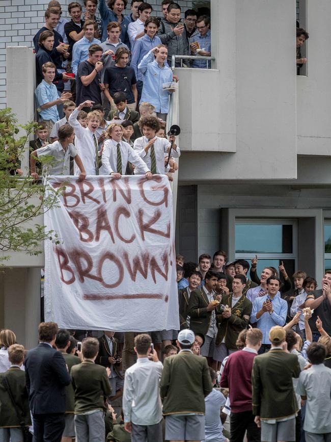 Trinity Grammar students protested over the sacking of Rohan Brown. Picture: Jake Nowakowski