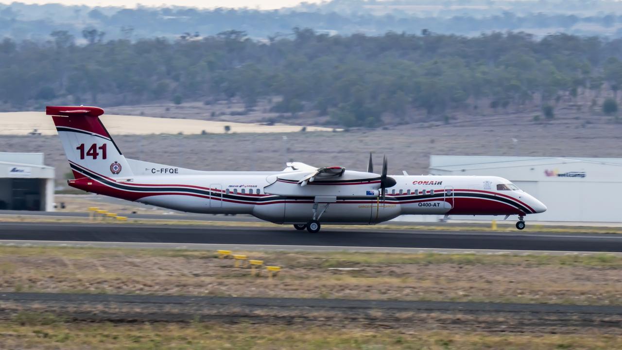 QFRS Conair Q400 Large Aerial Tanker has been based at Wellcamp Airport, west of Toowoomba, to help combat multiple large bushfires burning the Darling Downs and South West Queensland.