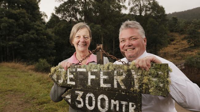 Huon Valley Commissioner Adriana Taylor and Derwent Valley Mayor Martyn Evans are excited about improving access between the two valleys by upgrading Jefferys Track. Picture: MATHEW FARRELL