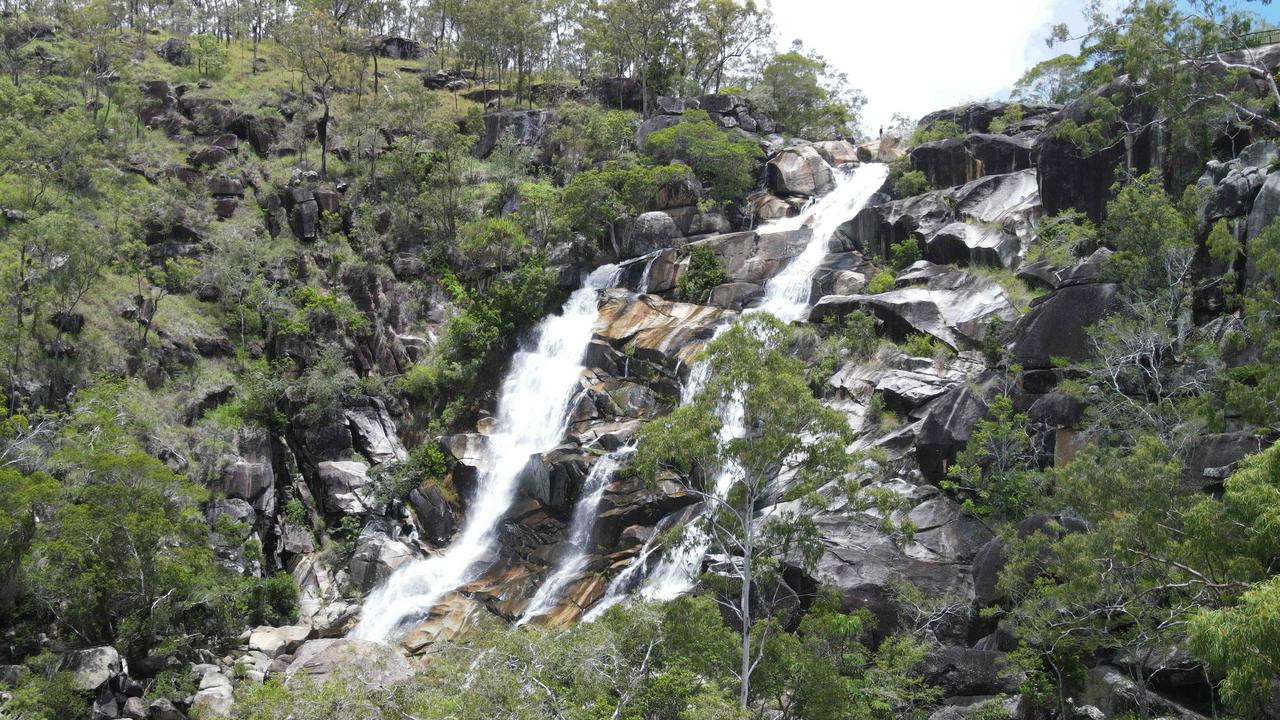 Aerial photo of Davies Creek Falls, a waterfall over granite rocks on Davies Creek, at the northern end of the Atherton Tablelands near Cairns. Picture: Brendan Radke