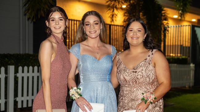 Tiffany Meng, Laina Rudken and Sarah Coady at Mackay State High School formal 2022.Picture: Michaela Harlow