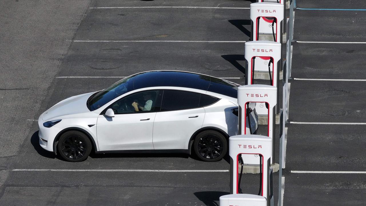 The issue is Teslas are quite notably powered by rechargeable batteries — not petrol. Picture: Justin Sullivan/Getty Images via AFP