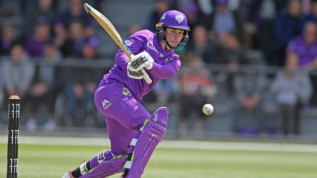 Maisy Gibson flicks a ball through the leg side for the Hurricanes (Photo by Steve Bell/Getty Images)