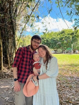 The couple with the newborn son. Jenaya is raising awareness for her son's rare cancer. Picture: Supplied