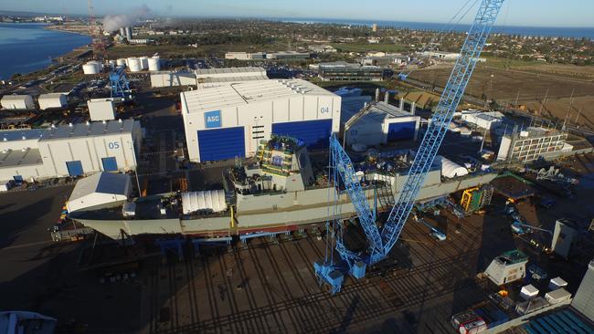 An Air Warfare Destroyer under construction at the Osborne shipyards.