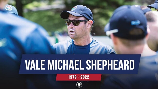 A Facebook post about the death of Michael 'Juice' Shepheard, the first grade manager at the Manly Warringah District Cricket Club, who died suddenly on Wednesday. Picture: MWDCC