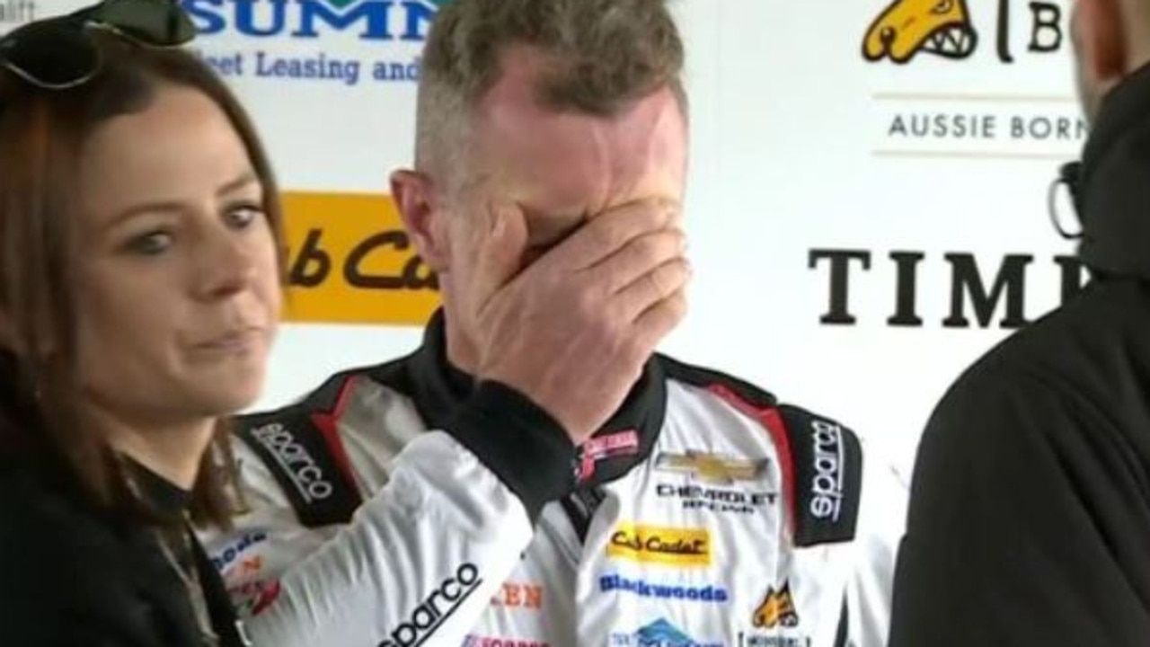 Dale Wood in tears in the garage.