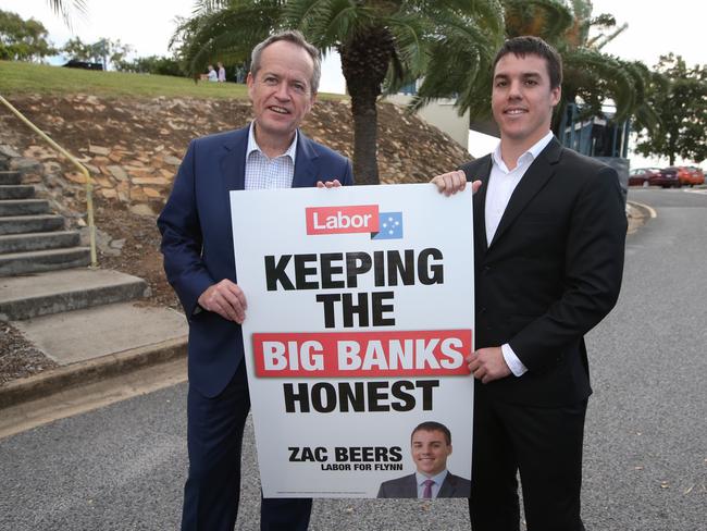 Labor candidate Zac Beers with Bill Shorten. Picture: Kym Smith