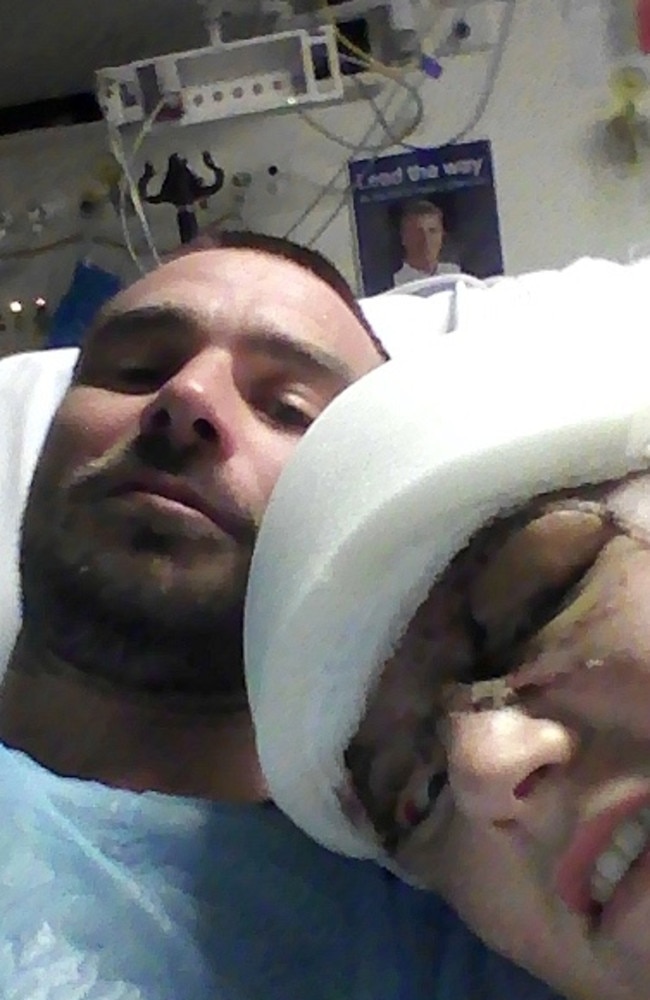 Casey Barnes and boyfriend Boyd as Casey recovers in hospital. Picture: Supplied